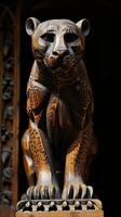 Wooden panther sculpture displaying intricate details and a proud posture AI Image photo