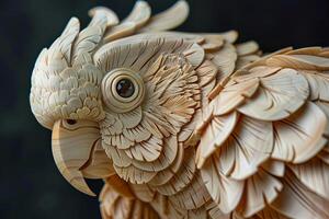 Detailed wood-carved cockatiel parrot height map for creative exploration AI Image photo