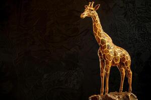 Proud Posture Wooden Giraffe Sculpture with Intricate Details AI Image photo