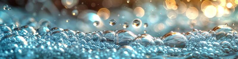 Bubbles floating in mid-air with transparent, iridescent surfaces photo