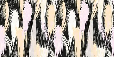 Hand drawn artistic oil dynamic brush strokes texture seamless pattern. Light splashes of paint on a black background. Abstract print with stains, drops, spots vertical lines patterned. vector