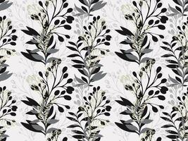 Abstract jungle seamless pattern with artistic, creative branches with leaves. hand drawn sketch. Black, grey unique leaf stems print on a white background. Collage template for designs vector