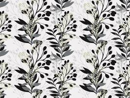 Abstract jungle seamless pattern with artistic, creative branches with leaves. hand drawn sketch. Black, grey unique leaf stems print on a white background. Collage template for designs vector