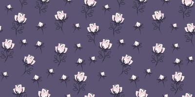 Dark pastel seamless pattern with abstract cute rosebuds, rose, buds. Creative tiny flowers printing. hand drawn sketch. Template for designs, fabric, textile, wallpaper vector