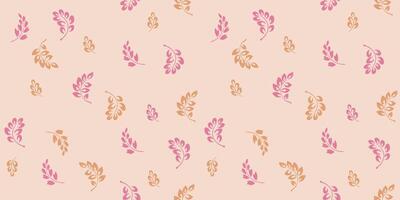 Cute tiny abstract branches leaves randomly scattered on a seamless pattern. Simple, pastel, minimalist beige printing. hand drawn sketch. vector