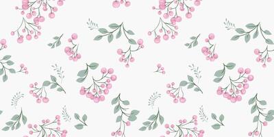 Pastel seamless pattern with artistic abstract branches of shapes berries with leaves. drawn hand. Creative juniper, boxwood, viburnum, holly, barberry print. Template for design vector