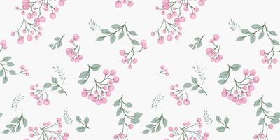 Pastel seamless pattern with artistic abstract branches of shapes berries with leaves. drawn hand. Creative juniper, boxwood, viburnum, holly, barberry print. Template for design vector