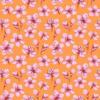 Blossoms artistic abstract meadow seamless pattern. hand drawn illustration. Floral ornament. Colorful ditsy flowers and buds printing on a yellow background. Template for designs, fabric vector