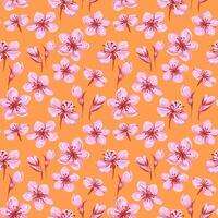 Blossoms artistic abstract meadow seamless pattern. hand drawn illustration. Floral ornament. Colorful ditsy flowers and buds printing on a yellow background. Template for designs, fabric vector