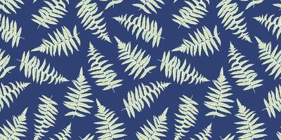 Seamless pattern with abstract forest branches leafs fern. Plant leaves ornaments on a black blue background. hand drawn sketch. Collage template for designs, textile, fabric, printing vector