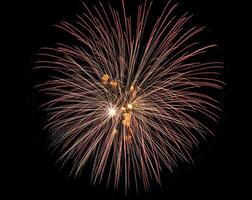 Colorful celebration fireworks isolated on a black sky background. photo