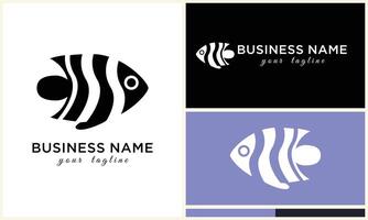 line art fish logo template vector