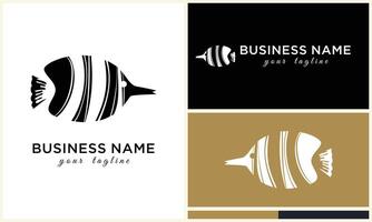 line art fish logo template vector