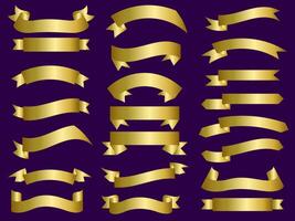 Golden color Ribbon elements. Gold outline modern simple ribbons collection. Flat banner ribbon for decorative design. Ribbons, Banners, badges, Labels Design Elements. vector