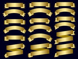 Golden color Ribbon elements. Gold outline modern simple ribbons collection. Flat banner ribbon for decorative design. Ribbons, Banners, badges, Labels Design Elements. vector