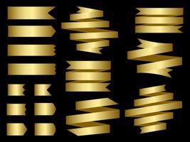 Golden color Ribbon elements. Gold outline modern simple ribbons collection. Flat banner ribbon for decorative design. Ribbons, Banners, badges, Labels Design Elements. vector