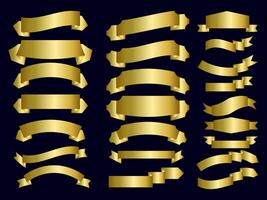 Golden color Ribbon elements. Gold outline modern simple ribbons collection. Flat banner ribbon for decorative design. Ribbons, Banners, badges, Labels Design Elements. vector