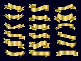 Golden color Ribbon elements. Gold outline modern simple ribbons collection. Flat banner ribbon for decorative design. Ribbons, Banners, badges, Labels Design Elements. vector