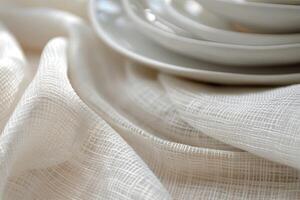 Timeless sophistication in linen paper tablecloth. Elegant allure concept. AI Image photo