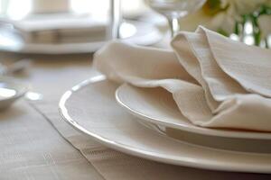 Timeless sophistication in linen paper tablecloth. Elegant allure concept. AI Image photo