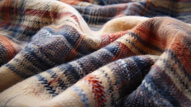 Soft plaid blanket texture ensures cozy comfort for serene relaxation AI Image photo