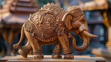 Lifelike wooden elephant sculpture with meticulous carving AI Image photo