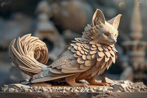 Versatile wood-carved fox depth map for creative design exploration AI Image photo