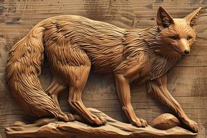 Wood-carved fox depth map for flexible design exploration AI Image photo