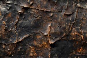 Distressed leather texture. Torn backdrop with a post-apocalyptic vibe of rugged decay AI Image photo