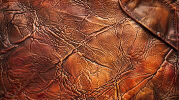 Rich patina on full grain leather texture. Warm antique backdrop adorned with intricate details AI Image photo