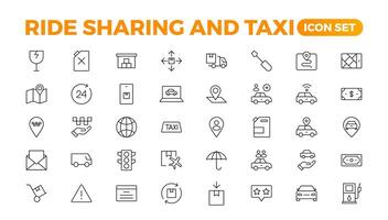 Set of car-sharing Icons. Simple line art style icons pack. Car and rent simple minimal thin icons. Related car rent, repair, transport, and travel. Editable stroke. illustration. vector