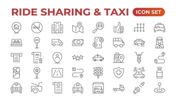 Set of car-sharing Icons. Simple line art style icons pack. Car and rent simple minimal thin icons. Related car rent, repair, transport, and travel. Editable stroke. illustration. vector