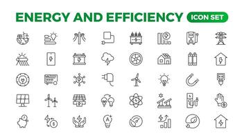 Set of Energyand Ecology line icons set. outline with editable stroke collection. Includes Eco Home, Nuclear Energy, Power Plant, Solar Energy.Simple set about energy efficiency and saving. vector