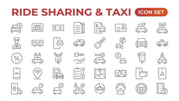 Set of car-sharing Icons. Simple line art style icons pack. Car and rent simple minimal thin icons. Related car rent, repair, transport, and travel. Editable stroke. illustration. vector