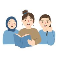 Three Friends Reading Together illustration vector