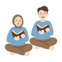 people sitting and reading book vector