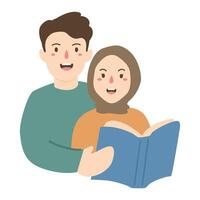 happy reading a book together vector