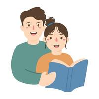 reading a book together illustration vector