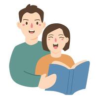 happy people reading a book together vector
