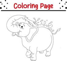 bebé elefante jugando agua colorante página para niños vector