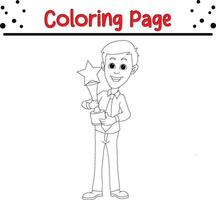 best employee with trophy coloring page for kids vector