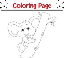 cute koala hanging tree coloring book page for kids. vector