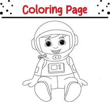 little boy astronaut coloring book page for kids. vector
