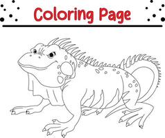 cute iguana coloring book page for kids. vector