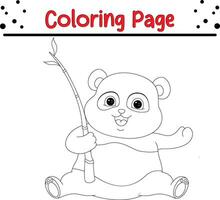 cute panda holding bamboo coloring book page for kids. vector