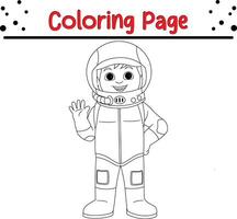 little boy astronaut coloring book page for kids. vector