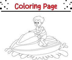 boy riding jet ski coloring page for kids vector