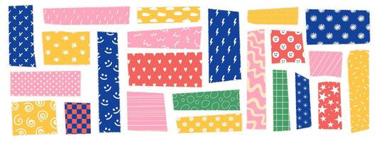 Set of torn paper shape with funny pattern. Jagged rectangle. vector