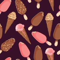 Seamless pattern with chocolate and strawberry ice cream vector