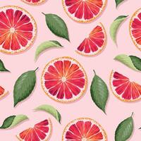 Seamless pattern with grapefruits, slices and leaves vector